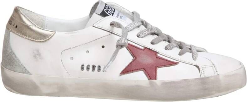 Golden Goose Wit Rood Goud Leren Sneakers Ronde Neus White Heren