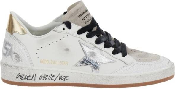 Golden Goose Zilveren Leren Sneakers Wit Zwart White Dames