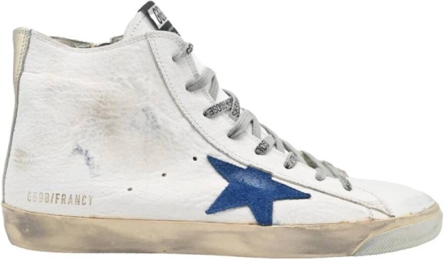 Golden Goose Witte Distressed Leren Blauwe Ster Sneakers White Heren