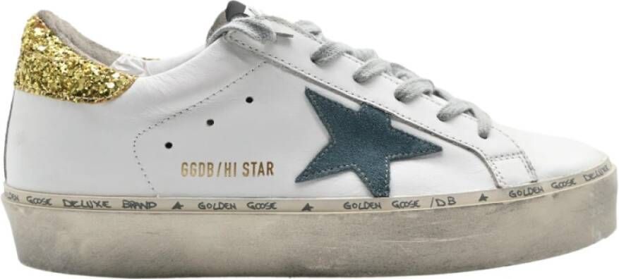 Golden Goose Witte en gouden glitter sneakers White Dames