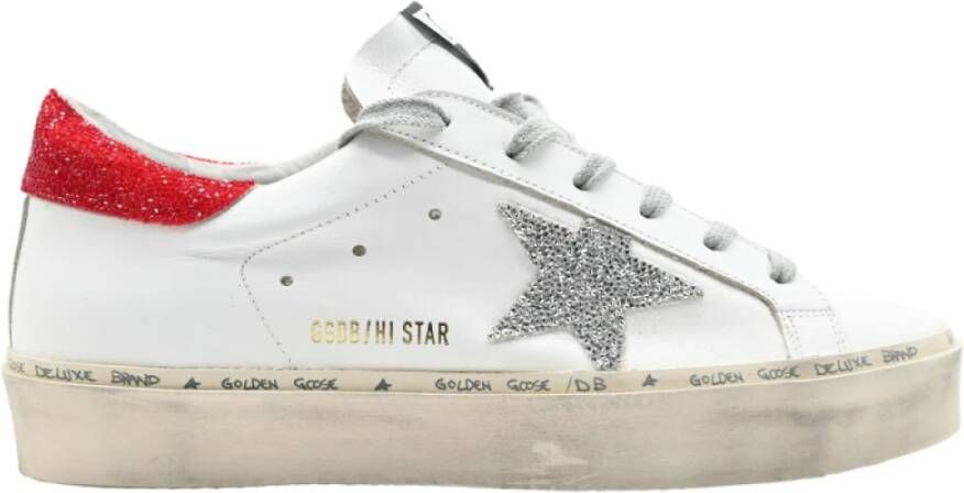 Golden Goose Witte Glitter Rode Hi-Star Sneakers White Dames