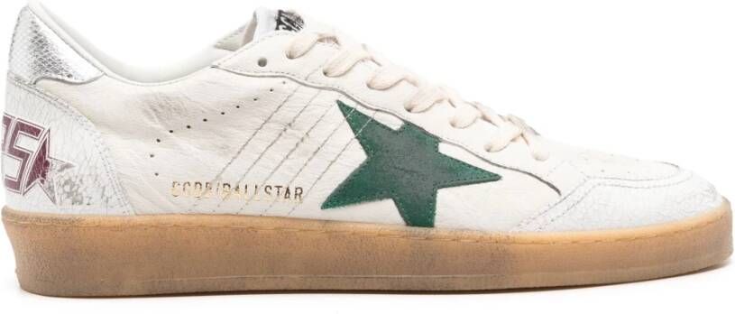 Golden Goose Witte Leren Sneakers Groene Ster White Heren