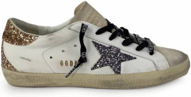 Golden Goose Witte sneakers met gouden hiel en lila ster White Dames