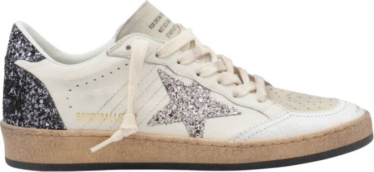 Golden Goose Glitter Sneakers met Gebarsten Leren Neus White Dames