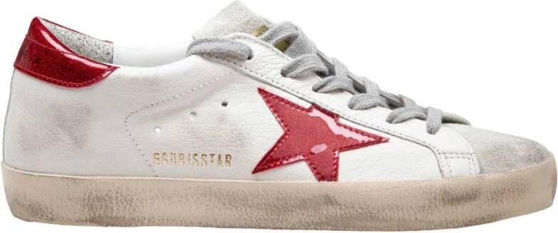 Golden Goose Witte Rode Leren Sneakers Ronde Neus White Dames