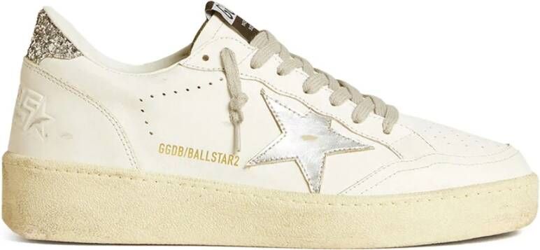 Golden Goose Zilveren Leren Sneakers met Glitter Hiel White Dames