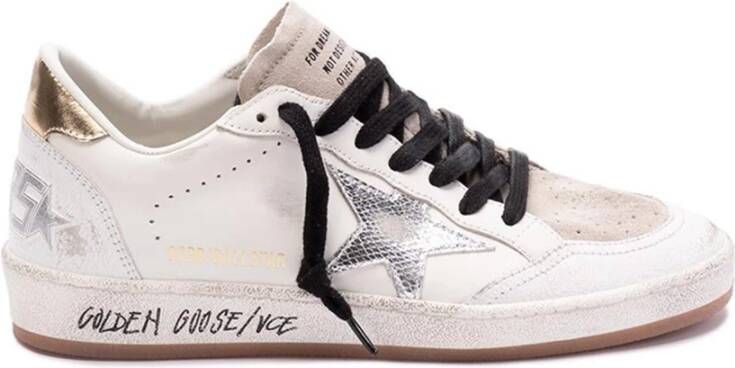 Golden Goose Zilveren Leren Sneakers Wit Zwart White Dames