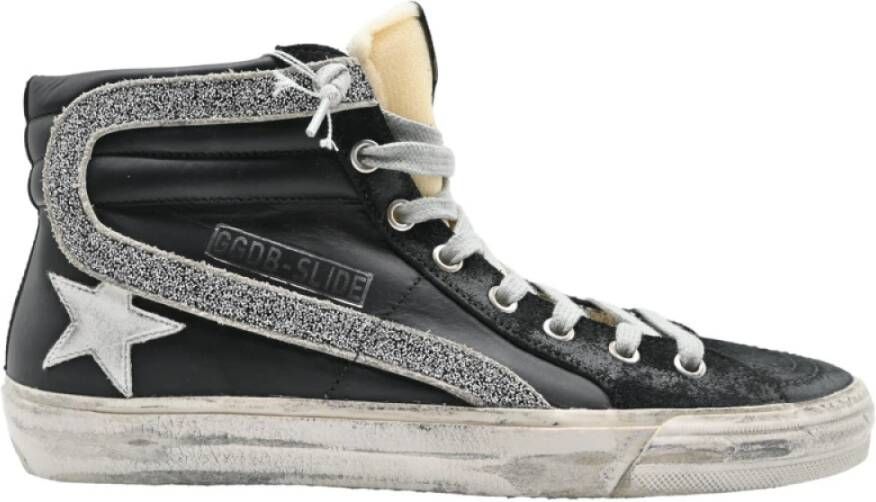 Golden Goose Zwart Zilver Glitter Lijn Sneakers Slide Black Dames