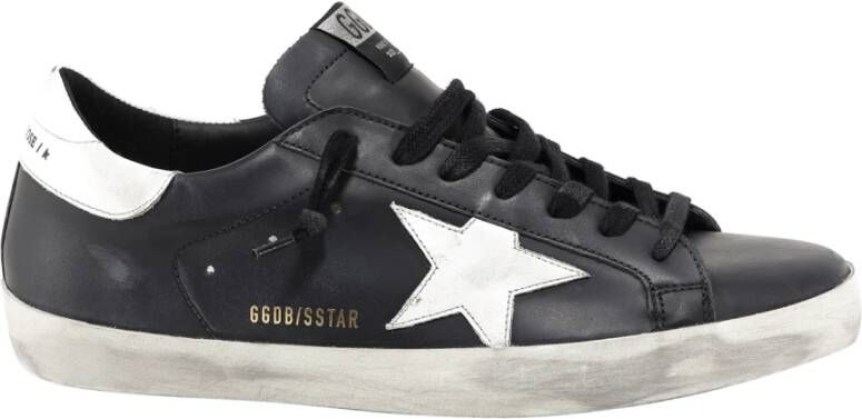 Golden Goose Zwarte Leren Sneakers met Bedrukt Logo Black Heren