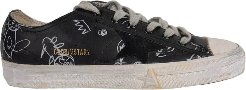 Golden Goose Zwarte leren sneakers met krabbelprint Black Dames