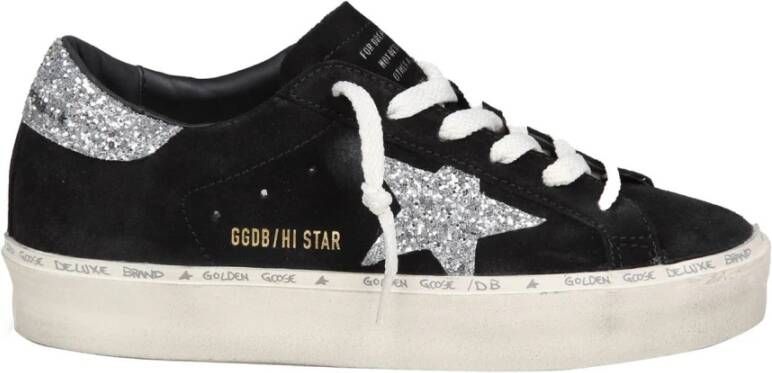 Golden Goose Zwarte Suède Sneakers met Zilveren Glitter Ster Black Dames