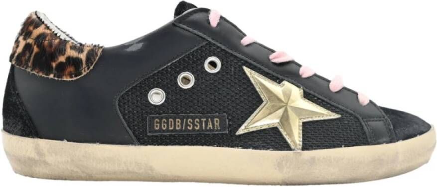 Golden Goose Zwarte Superstar Sneakers met 3D Gouden Ster en Luipaardprint Black Dames