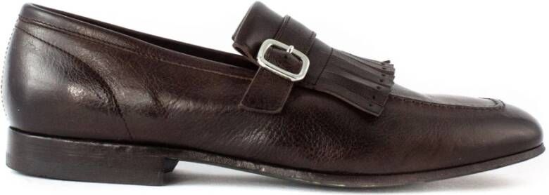 Green George Donkerbruine Leren Loafer met Gesp en Franje Brown Heren