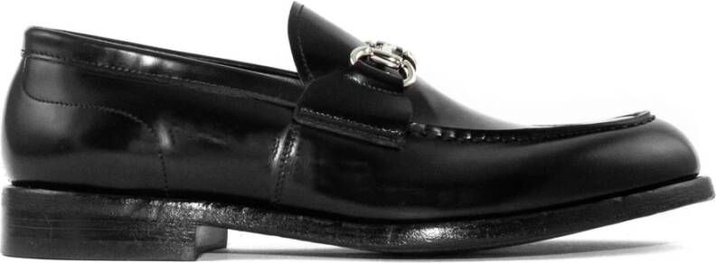 Green George Zwarte Leren Loafer met Metalen Detail Black Heren