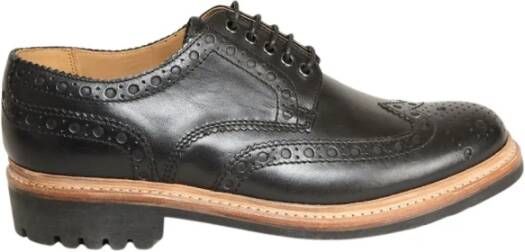 Grenson Zwarte leren bloem Derby schoenen Black Heren