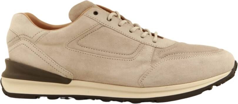 Greve Beige Suède Lage Sneaker met Luxe Details Beige Heren