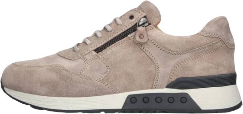 Greve Taupe Suede Zip Sneakers Stijlvol Beige Heren