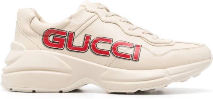 Gucci Beige Logo Print Sneakers Almond Toe Beige Heren