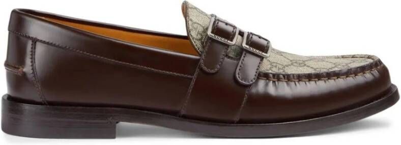 Gucci Canvas loafers met leren details Brown Heren