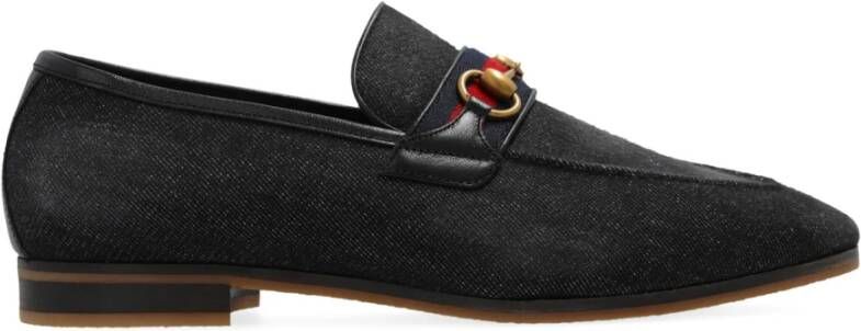 Gucci Denim Loafers met Leren Detail Black Heren