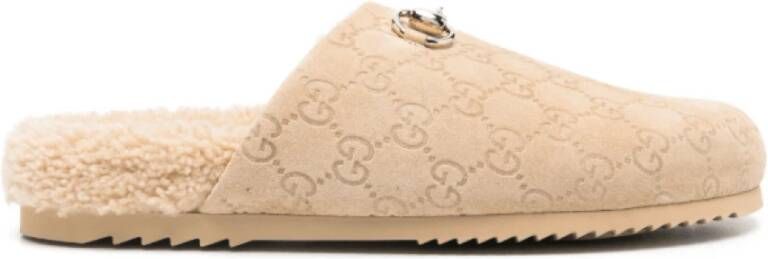 Gucci Gedebosseerd Monogram Horsebit Muiltjes Beige Dames