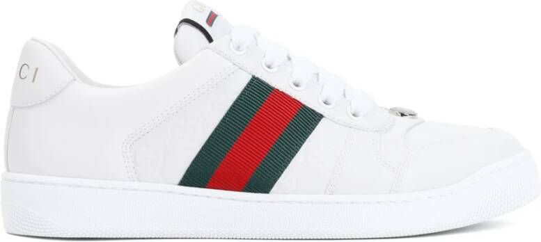 Gucci Geëtst Logo Leren Sneakers Naakt White Dames