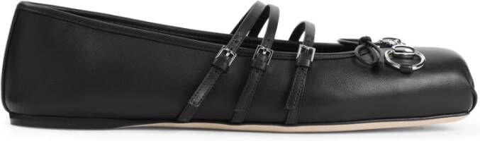 Gucci Horsebit Ballerina Leren Schoenen Black Dames