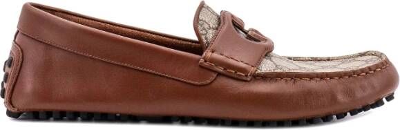 Gucci Leren Loafers met GG Logo Brown Heren