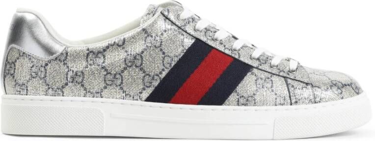 Gucci Lurex Sneakers in Beige Blauw Zilver Beige Heren