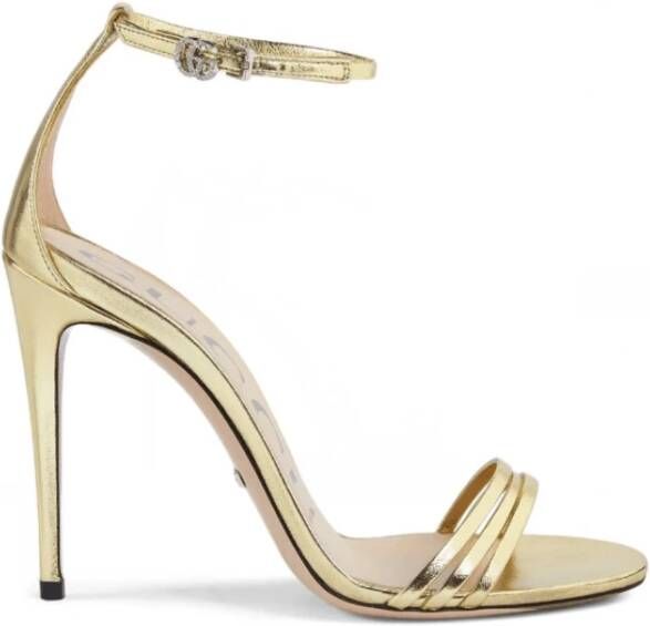 Gucci Metallic Leren Sandalen met Drie Bandjes Yellow Dames