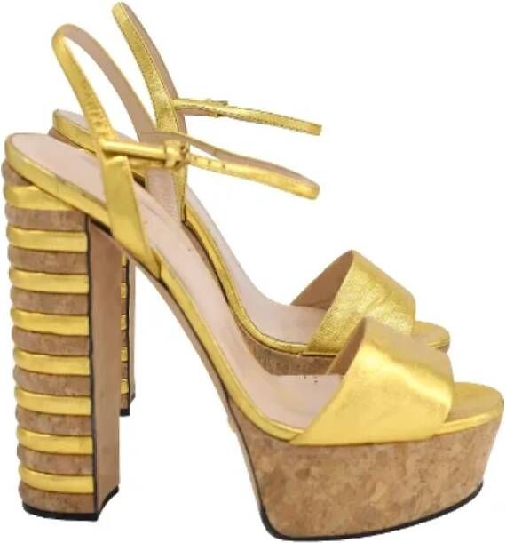 Gucci Vintage Metallic Leren Gucci Sandalen Yellow Dames