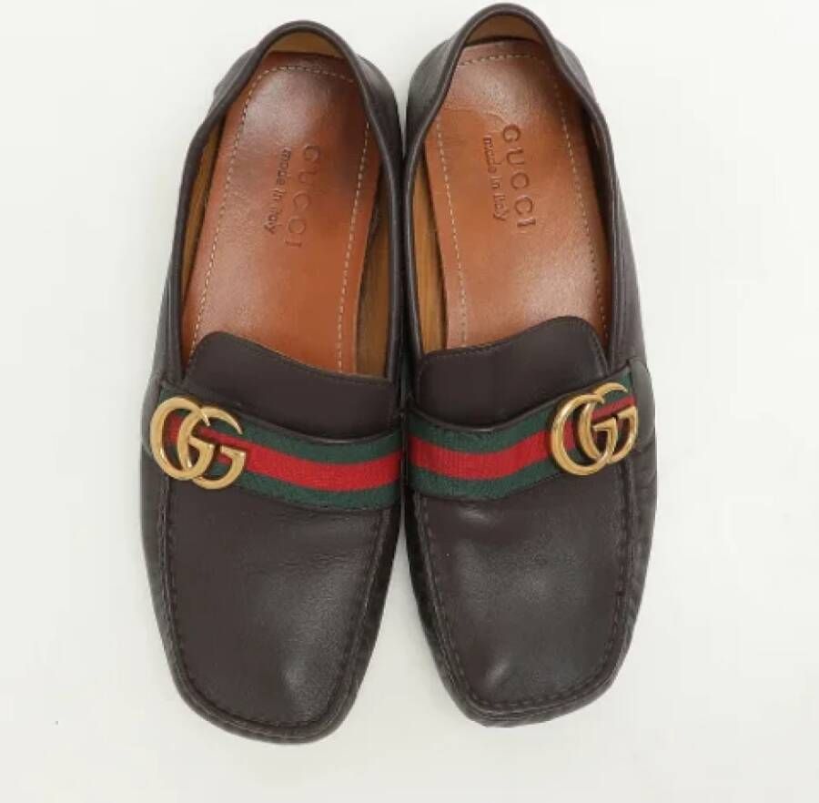 Gucci Vintage Pre-owned Leather flats Brown Heren