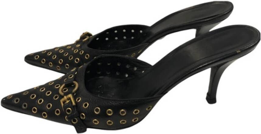 Gucci Vintage Zwarte Leren Muiltjes Black Dames