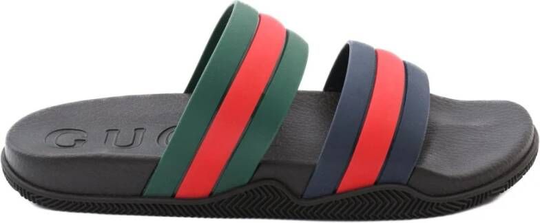 Gucci Web Stripe Slide Sandalen in Zwart Multicolor Heren