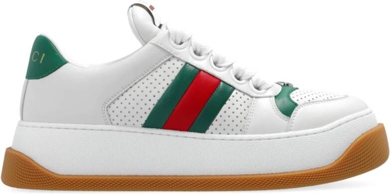 Gucci Witte Leren Sneakers met Groen en Rood Detail White Dames