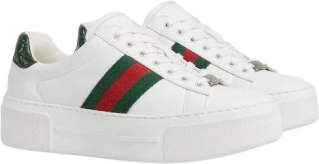 Gucci Witte Leren Sneakers met Groene en Rode Webband White Dames