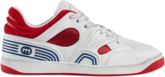 Gucci Witte Leren Sneakers met Rode Mesh Multicolor Dames