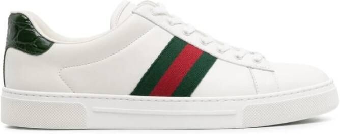 Gucci Witte Leren Web-Stripe Sneakers White Dames
