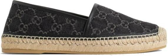 Gucci Zwarte Canvas Espadrilles met Leren Afwerking Black Dames