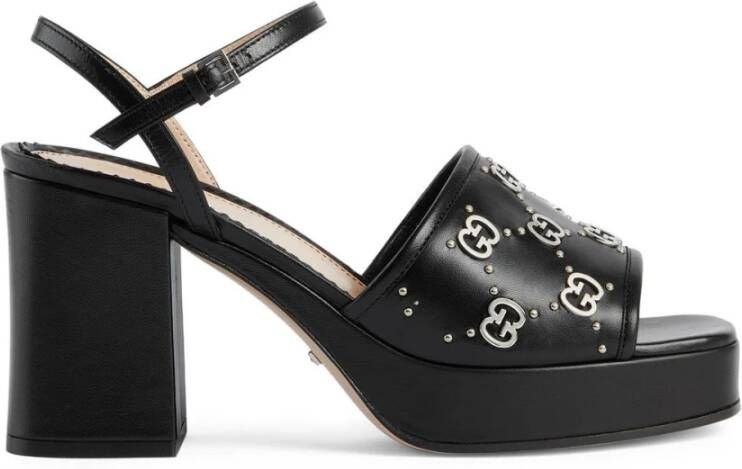 Gucci Zwarte GG Stud-Verfraaide Plateau Sandalen Black Dames