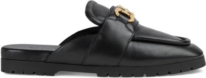 Gucci Zwarte Leren Instap Sandalen Black Heren