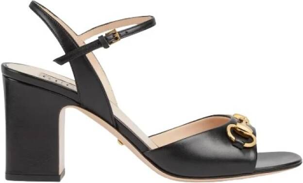 Gucci Zwarte leren sandalen met gouden details Black Dames