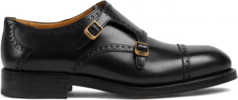 Gucci Zwarte Monnik Schoenen met Decoratieve Stiksels Black Heren