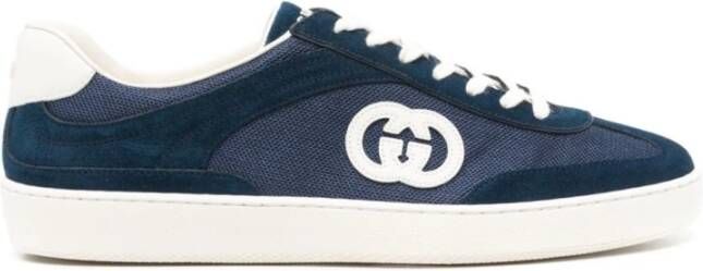 Gucci Zwarte Sneakers Mesh Panel Ontwerp Blue Heren