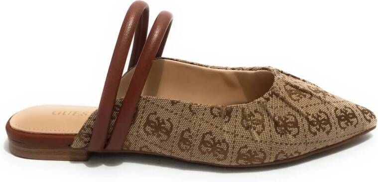 Guess Beige Stoffen en Cognac Leren Vivians Puntige Sabot Schoenen Beige Dames