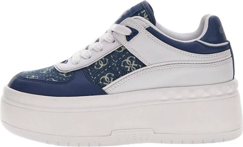 Guess Blauwe denim sneakers met hoge plateauzool Blue Dames