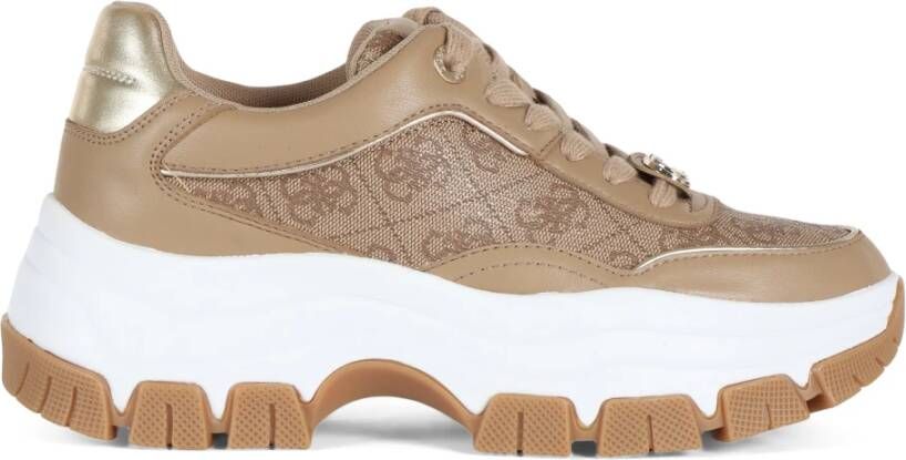 Guess Chunky Ecoleather Logo Print Sneakers Brown Dames