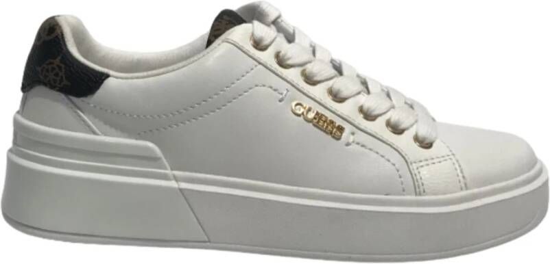 Guess Dames Corlina Lage Sneakers in Wit Bruin Eco Leer Wit Dames