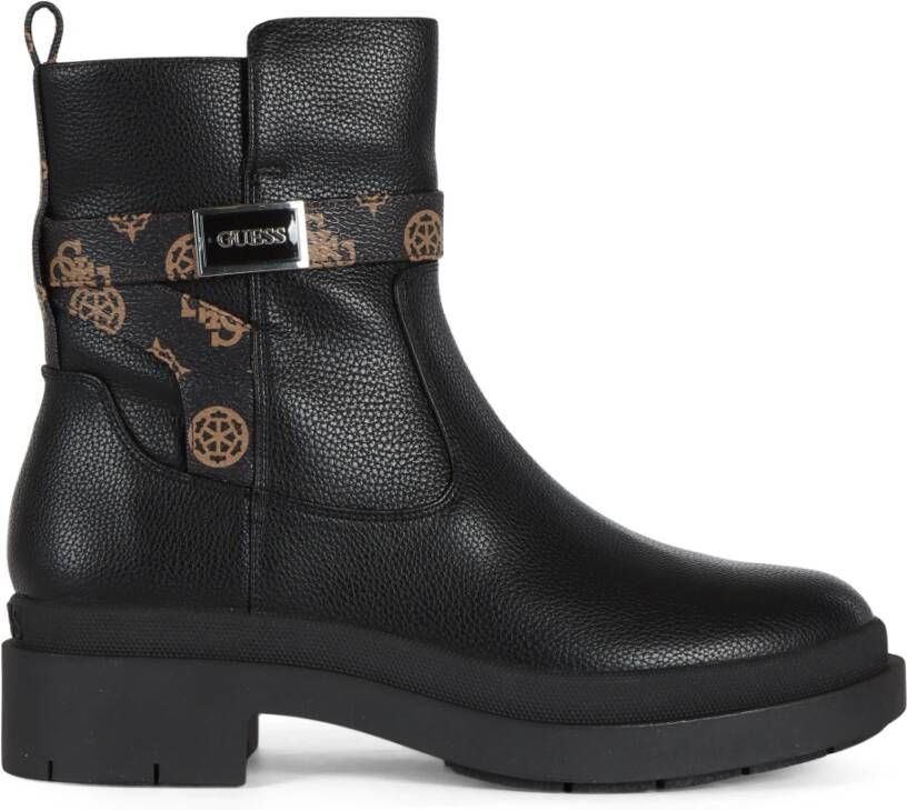 Guess Eco-leren enkellaars met logo plaat Black Dames