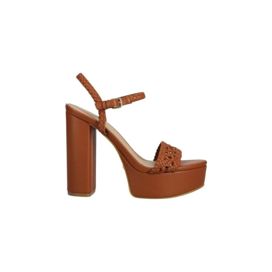 Guess Bruine Sandalen met Blokhak en Gesp Striksluiting Brown Dames